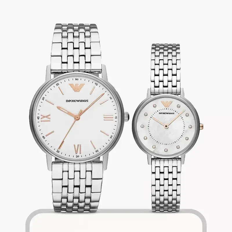 Emporio Armani Couple Watch Silver Dial Set- AR80014